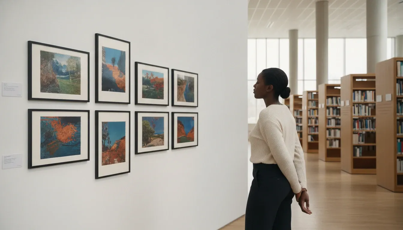 Obras de arte digital de Alexandra Adams expostas na biblioteca durante a Exposição Reguengos de Monsaraz.